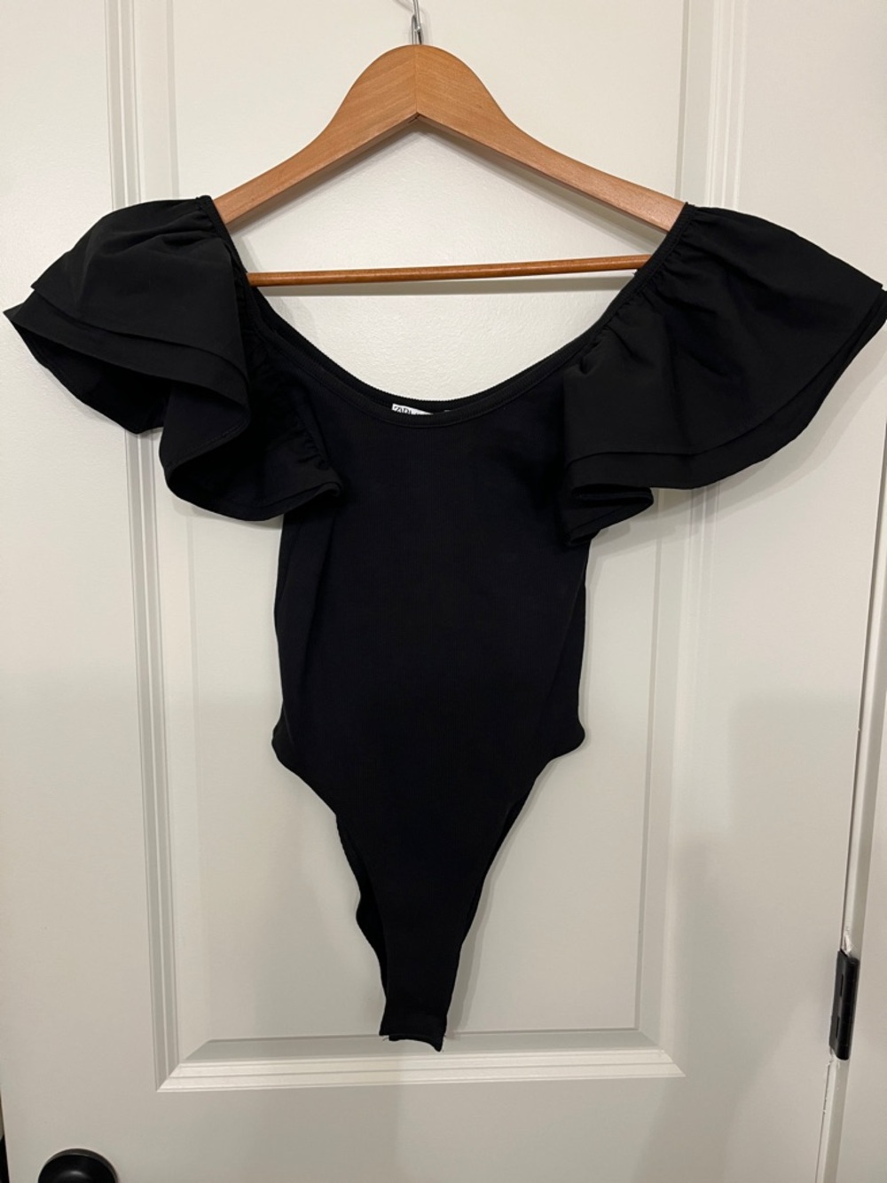 Zara Black Off-Shoulder Ruffle Bodysuit